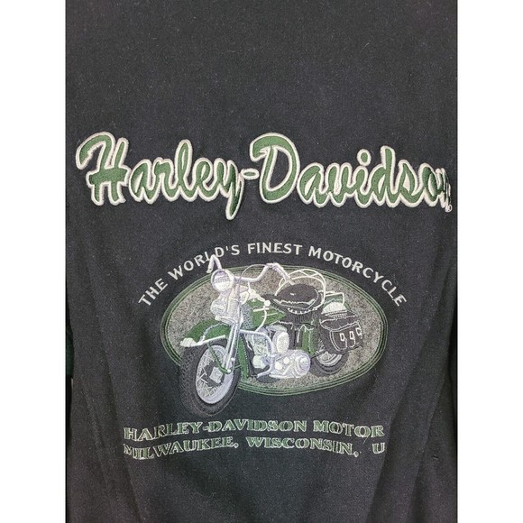 Harley-Davidson Milwaukee Women's (XX-S) Black & Green Wool Moto Biker Jacket - Picture 7 of 12